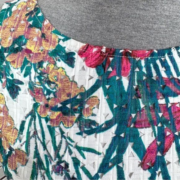 Adrianna Papell Floral Eyelet Sleeveless Sheath Pencil Dress White Multi 2 - Picture 7 of 15